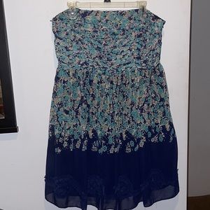 Above the knee; strapless floral dress